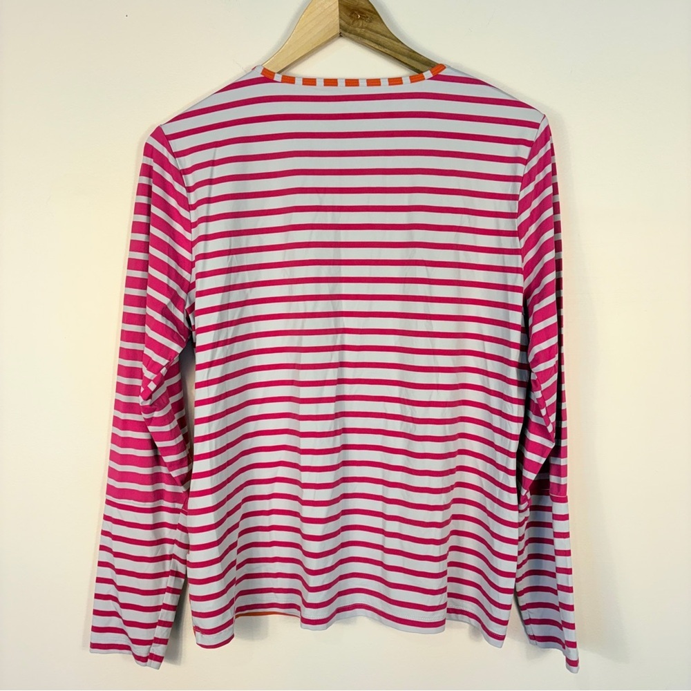 Lands' End Orange Pink Stripe Rash Guard Long Sleeve Beach Resort - Picture 2 of 5